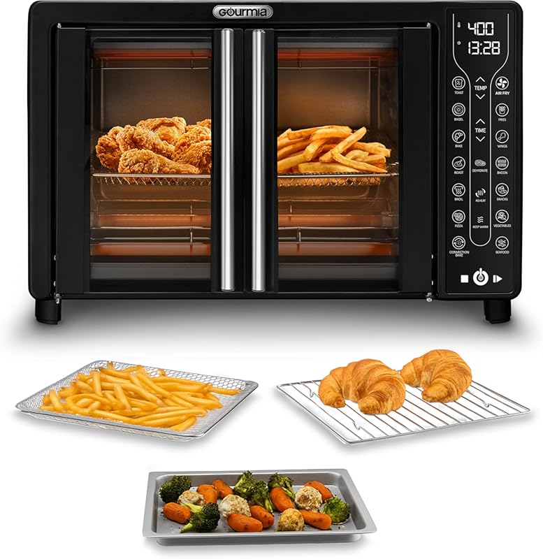 Gourmia 25 Qt French Door Air Fryer Oven with Fryforce 360°, 17 Preset