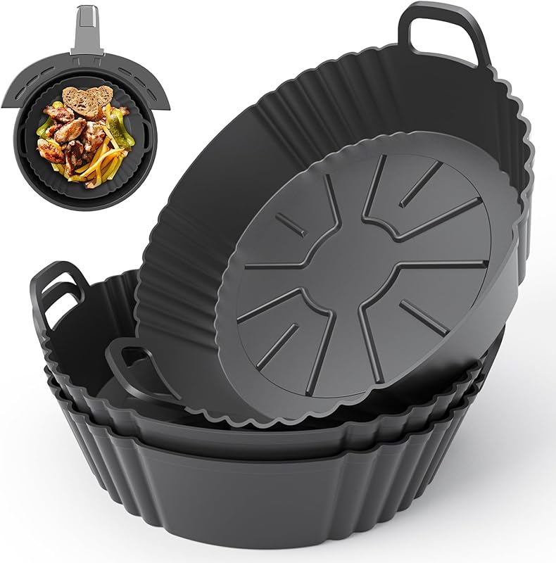 3 Pack Round Silicone Reusable Air Fryer Liners Compatible with Ninja,