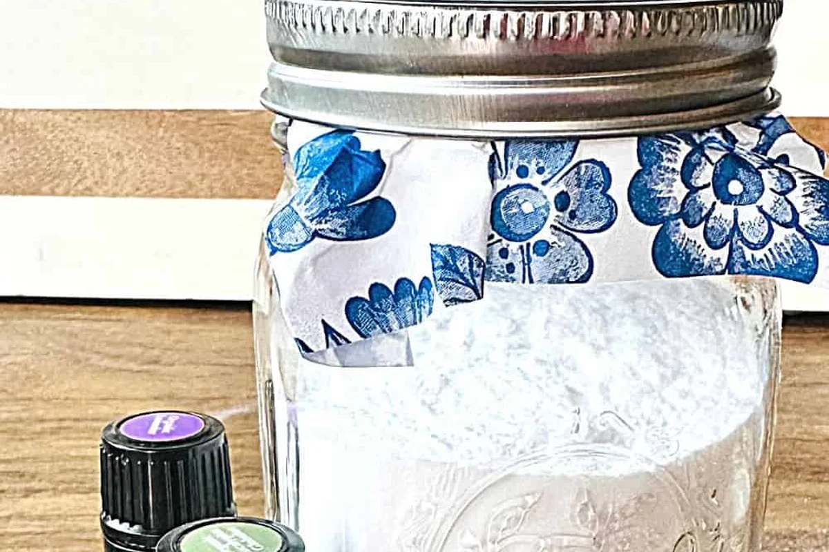 Baking soda air freshener in a small bowl placed in a clean home closet