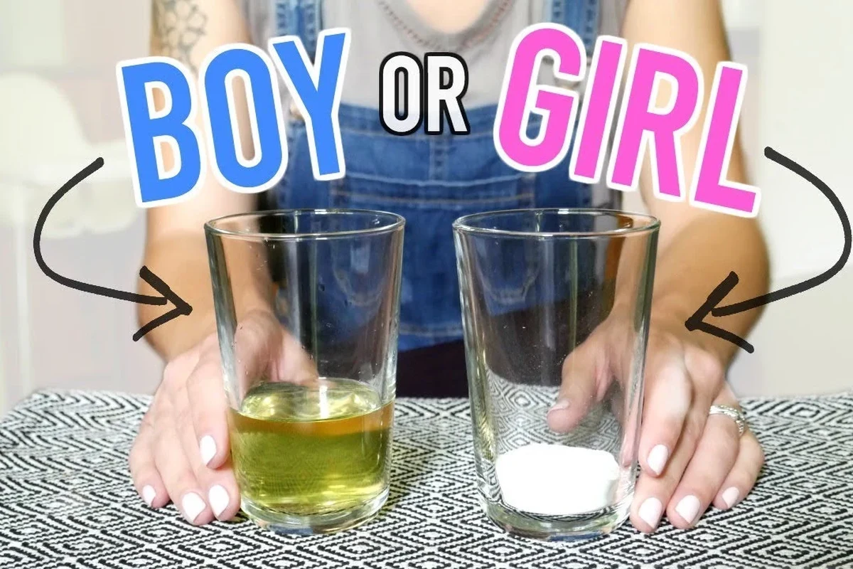 Baking soda and urine fizz test in a clean cup, representing a pregnancy gender myth