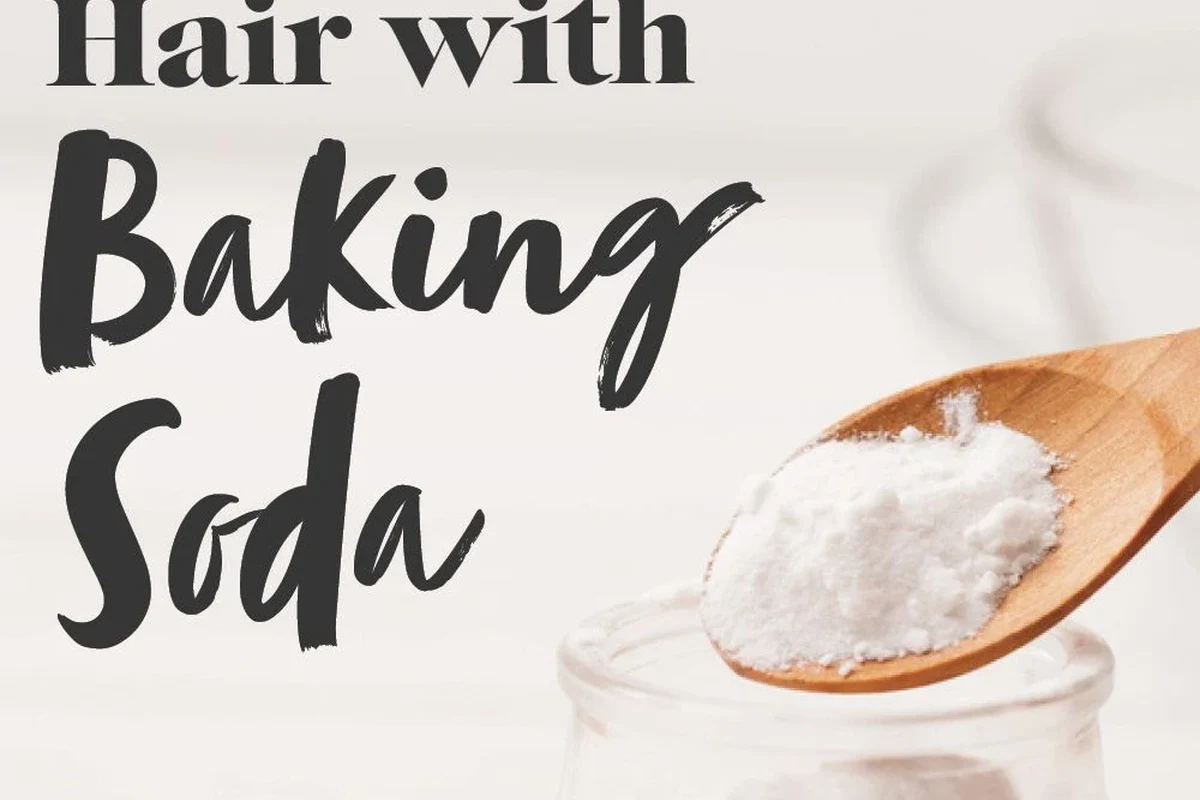 Woman testing baking soda hair wash in a bathroom with a bowl and brush