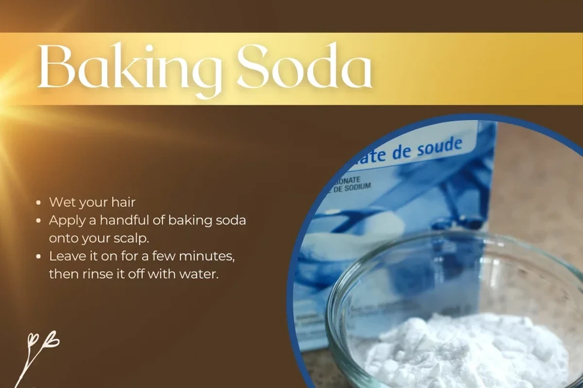 Person applying a mild baking soda scalp mixture to check dandruff flakes