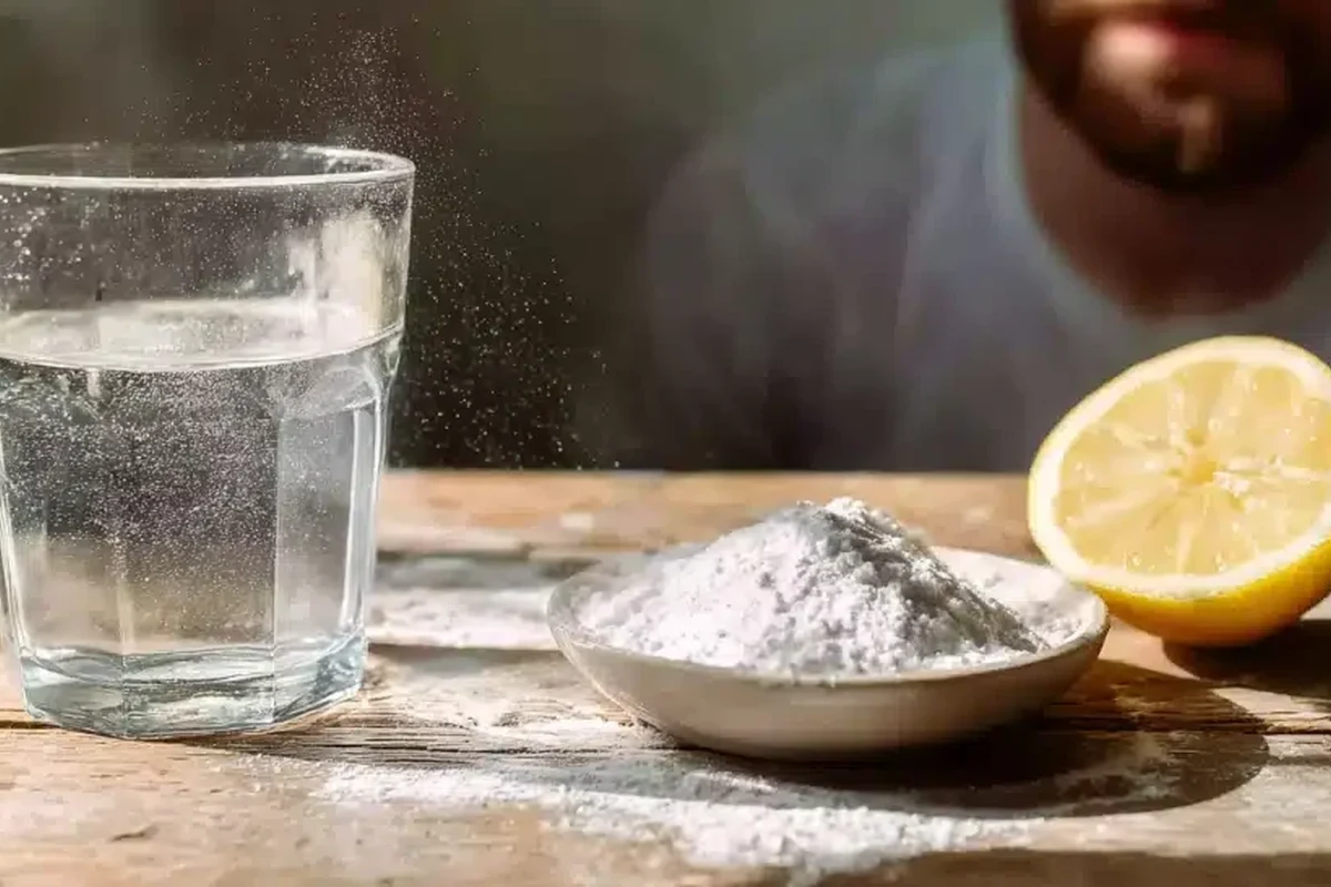Man mixing a simple baking soda paste in a small bowl for safe DIY use