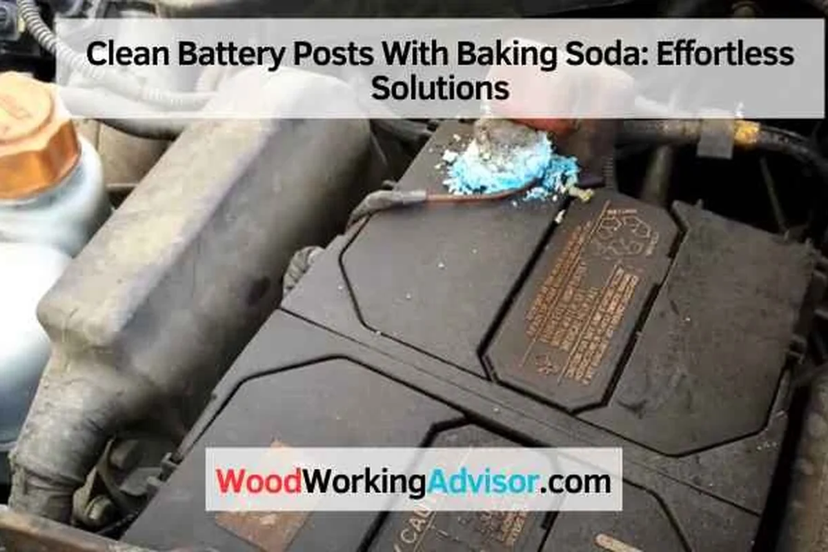 Person cleaning corroded car battery posts with baking soda solution and a brush