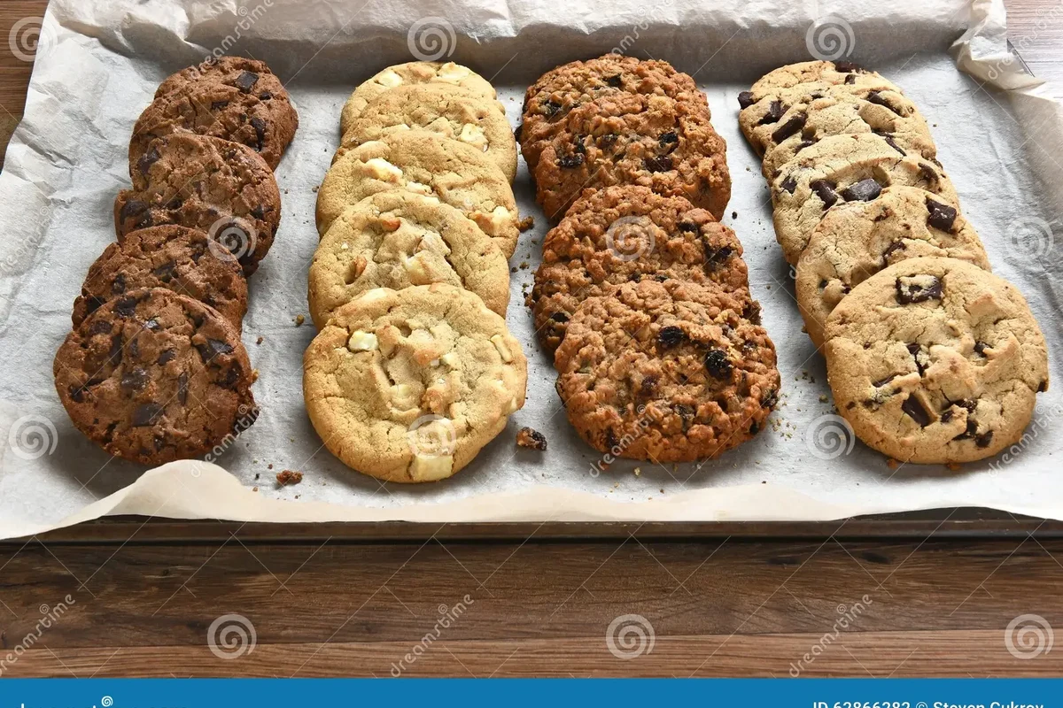 Soft chewy cookies on a baking sheet made without baking soda