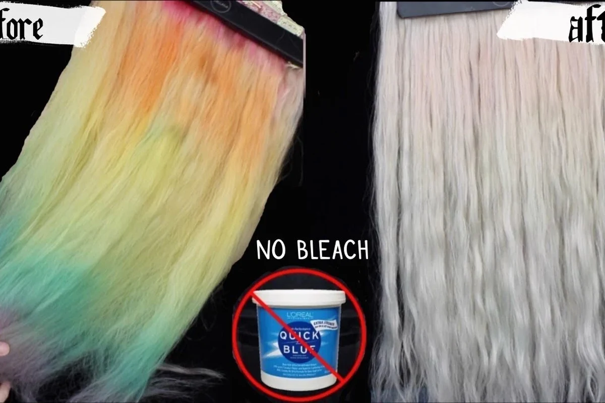 Woman fading hair color with baking soda mixture in a bathroom bowl