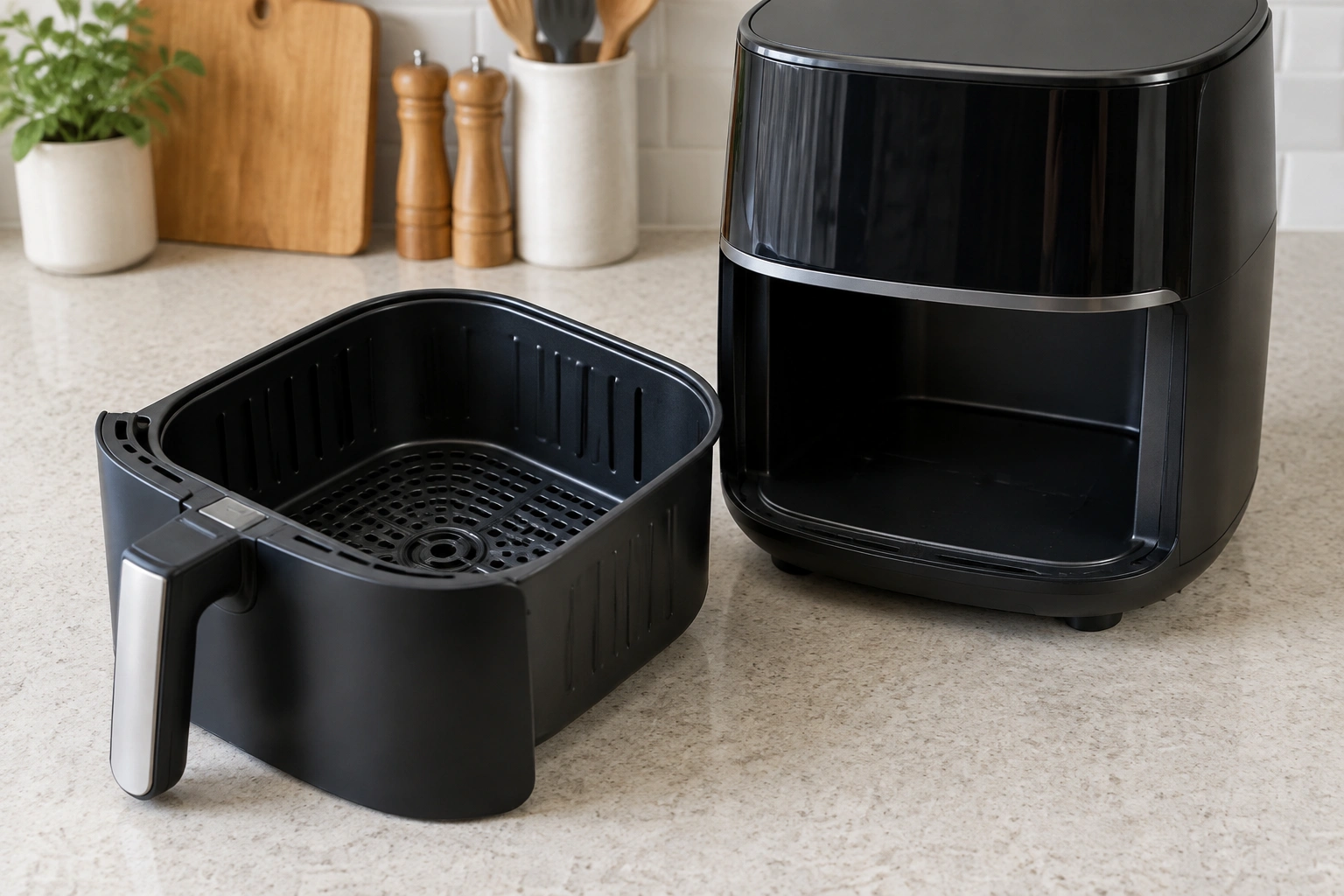Air fryer basket and drawer after cleaning