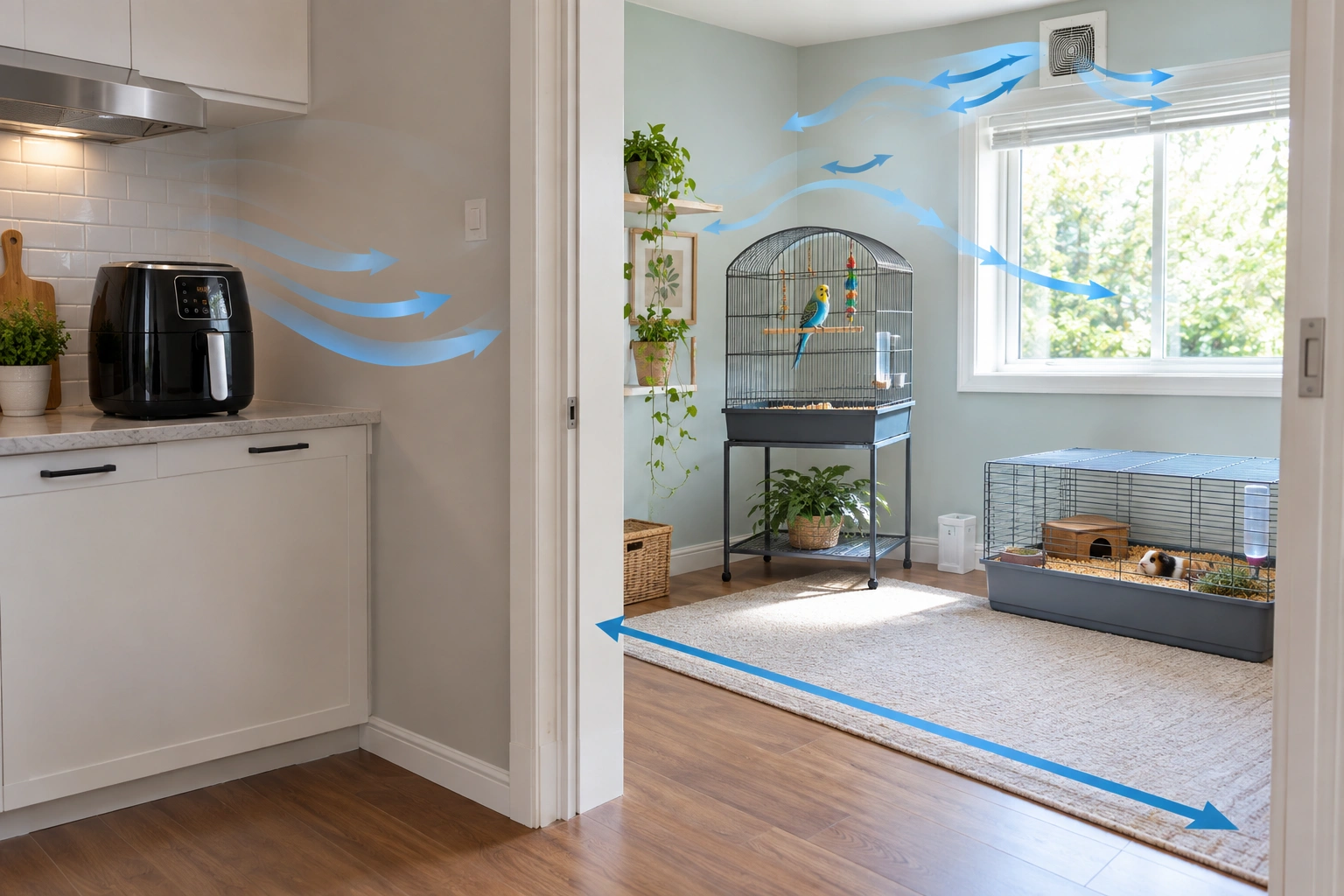 Bird and small mammal safety near air fryer fumes