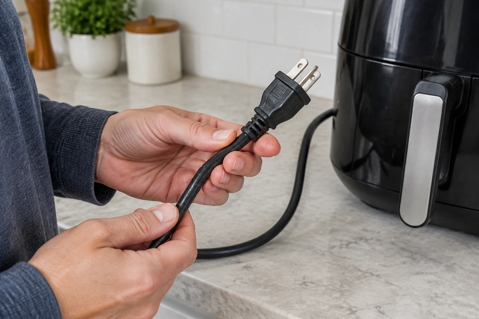 Checking an air fryer cord and plug
