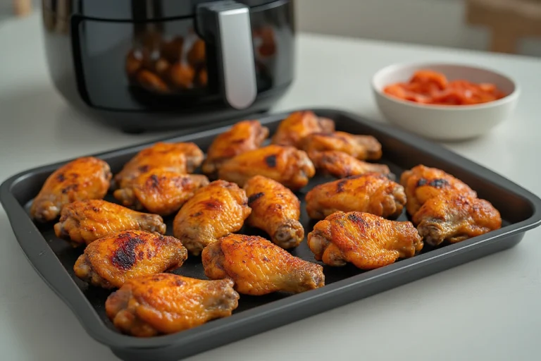 Raw seasoned chicken wings arranged on a tray for air frying