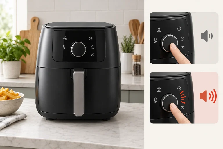 Comparison chart showing normal and problematic air fryer clicking sounds