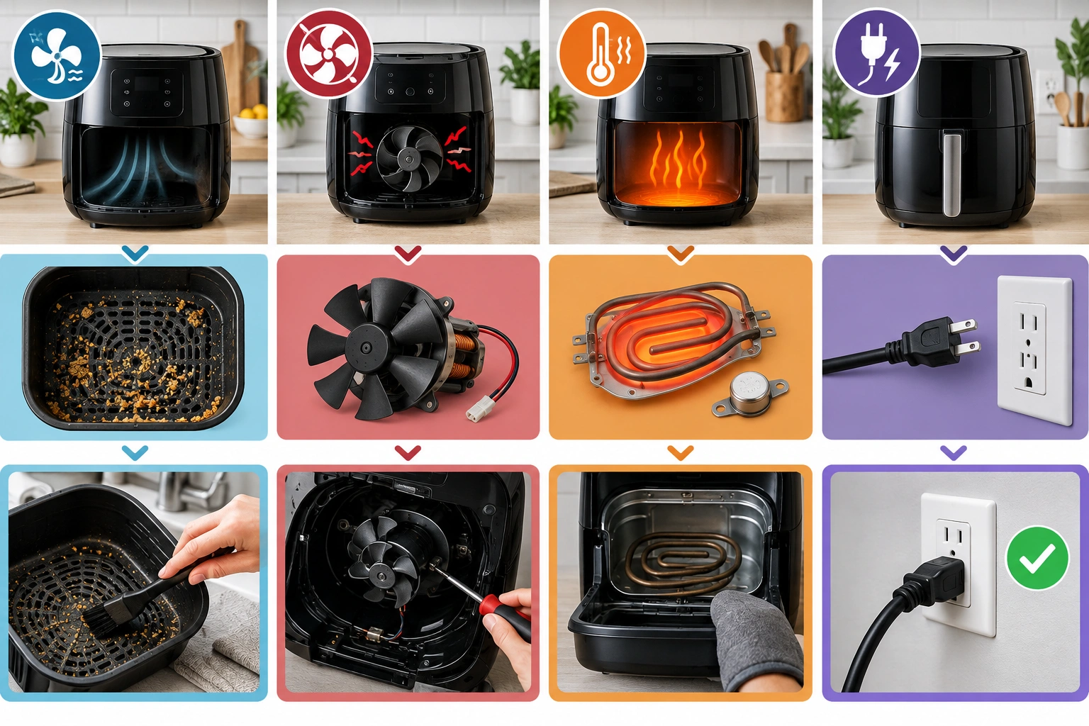 Air fryer fan diagnostic comparison