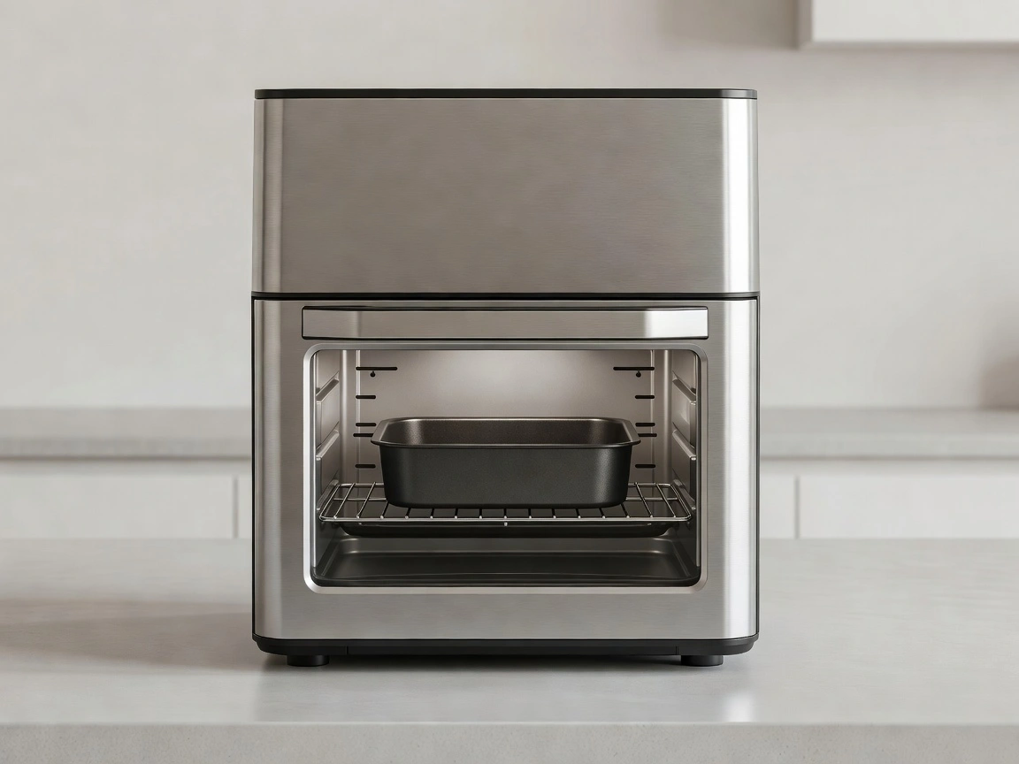 Small baking pan inside a toaster oven style air fryer