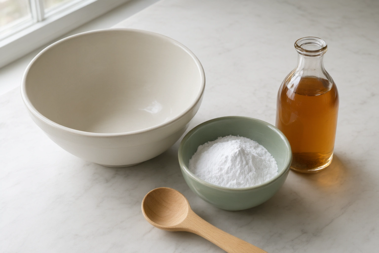 Measuring baking soda and vinegar for a quick batter