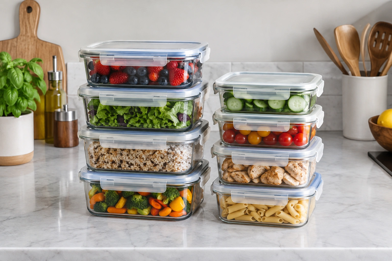 Rectangular stackable food storage containers for pantry organization