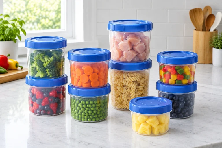 Plastic freezer storage containers with twist top lids
