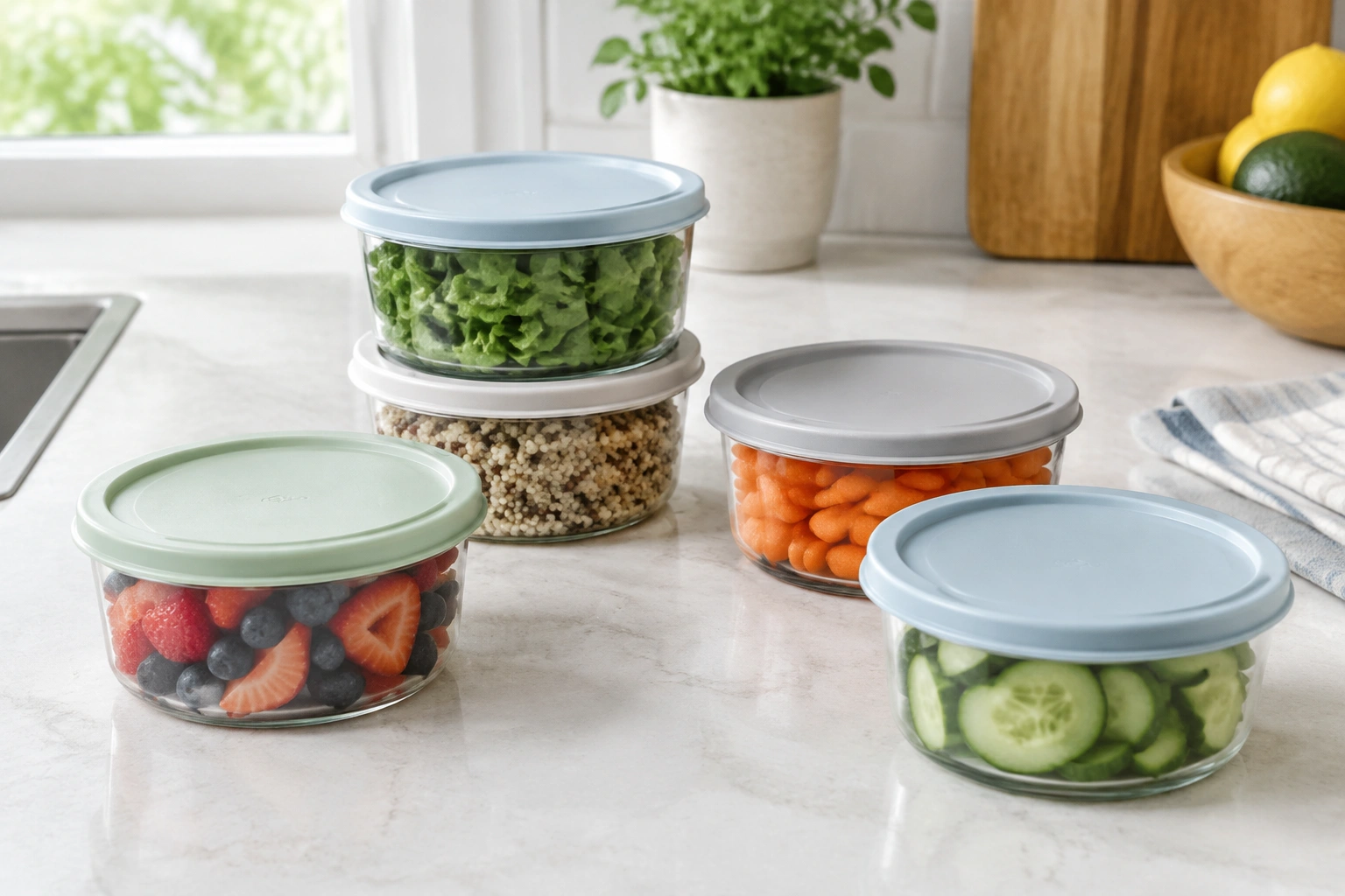 Small round reusable sauce containers with lids