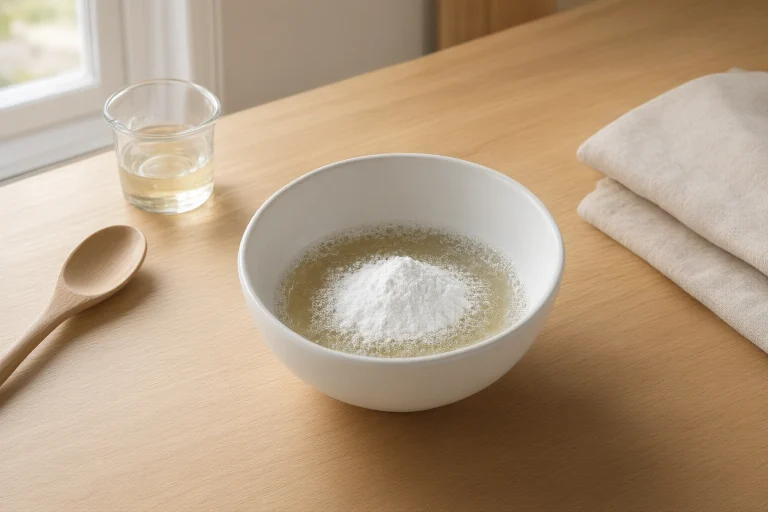 Small bowl with fizzing baking powder and vinegar mixture