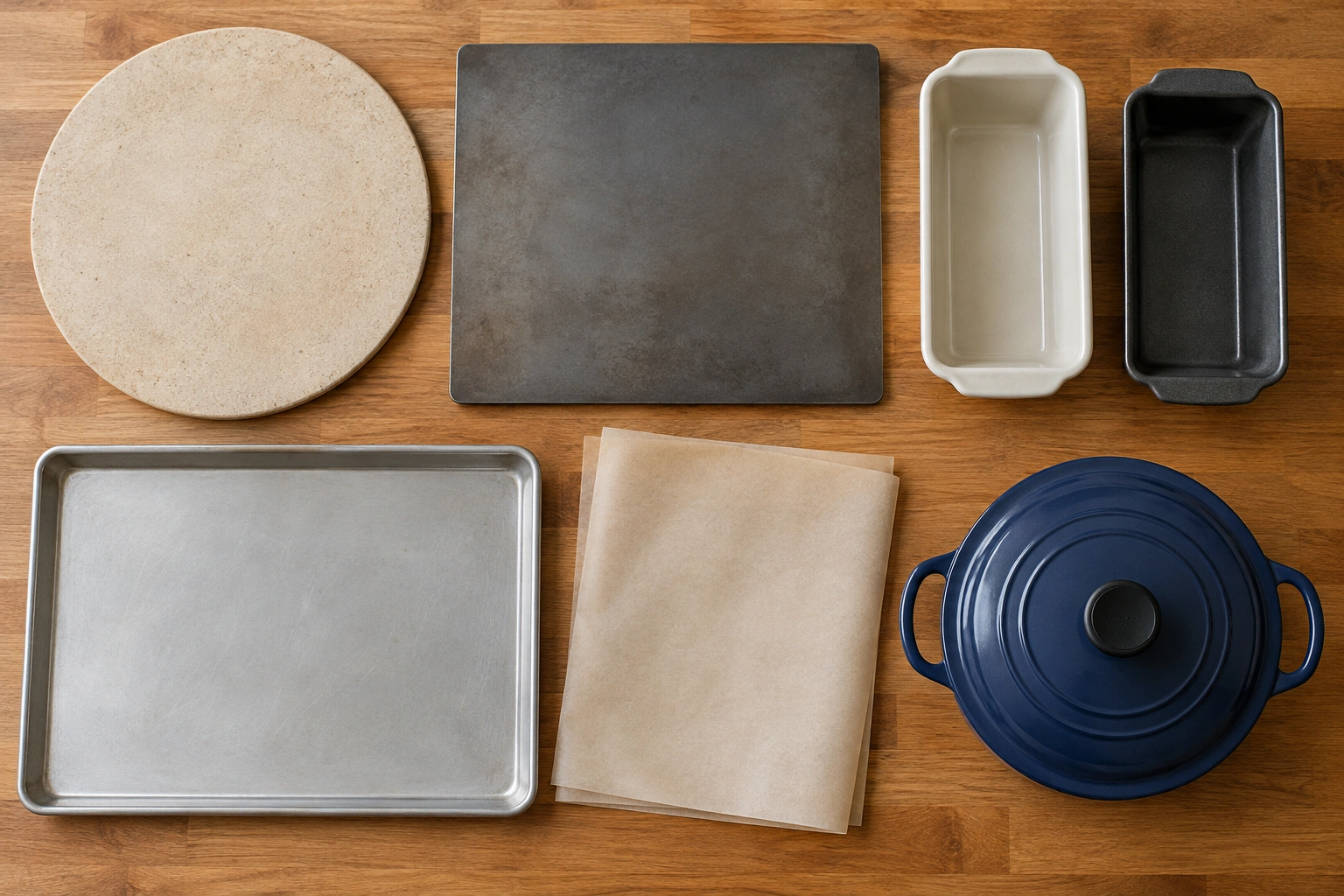 Comparison of a baking stone, baking steel, sheet pan, and Dutch oven