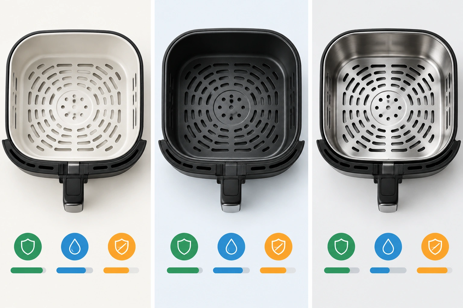 Comparison of ceramic, PTFE, and stainless steel air fryer coatings