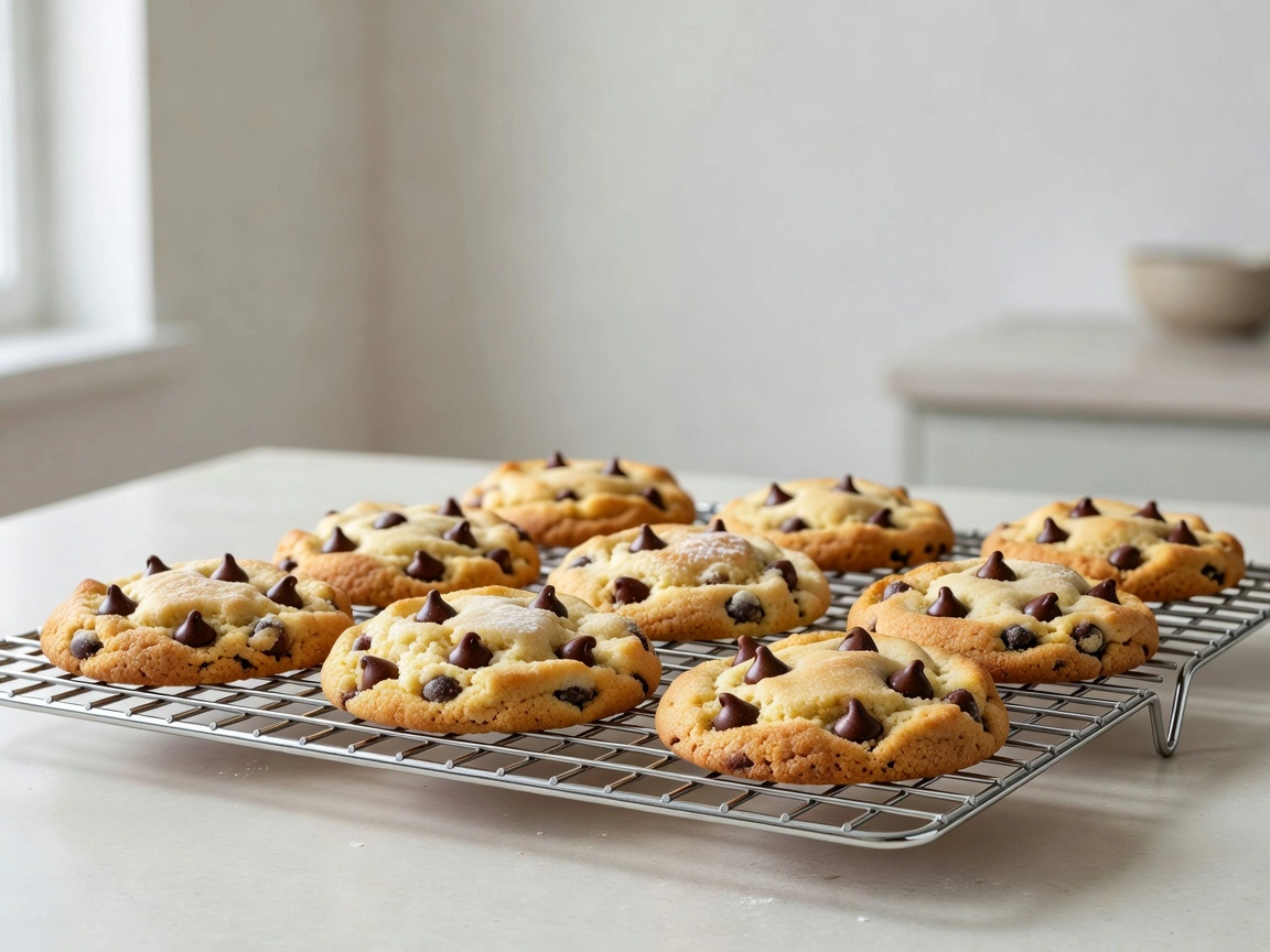 Tray of baked cookies cooling on a wire rack