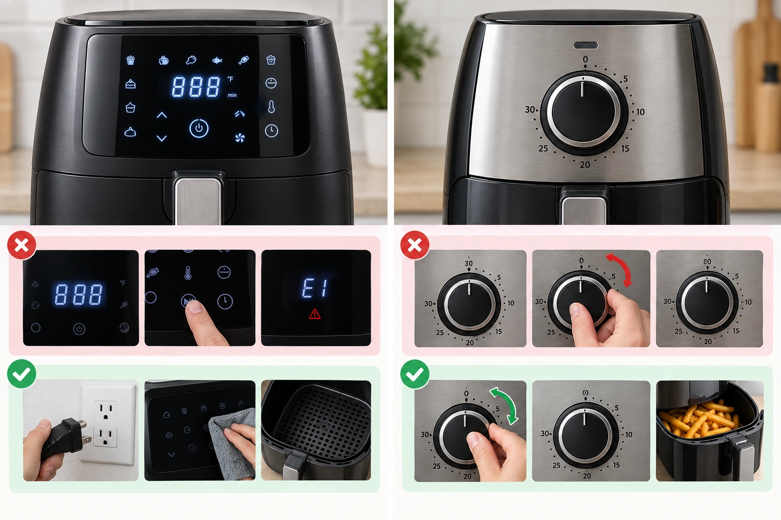 Comparison of digital air fryer timer problems versus manual knob problems