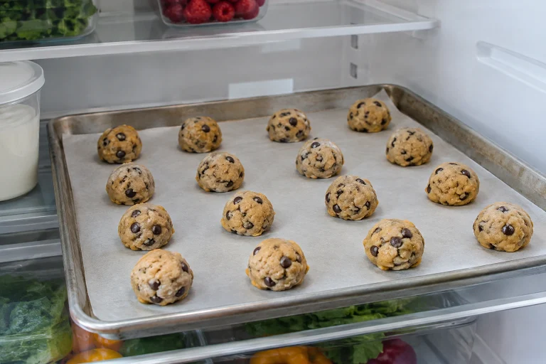 Sheet pan with portioned cookie dough chilling to control spread