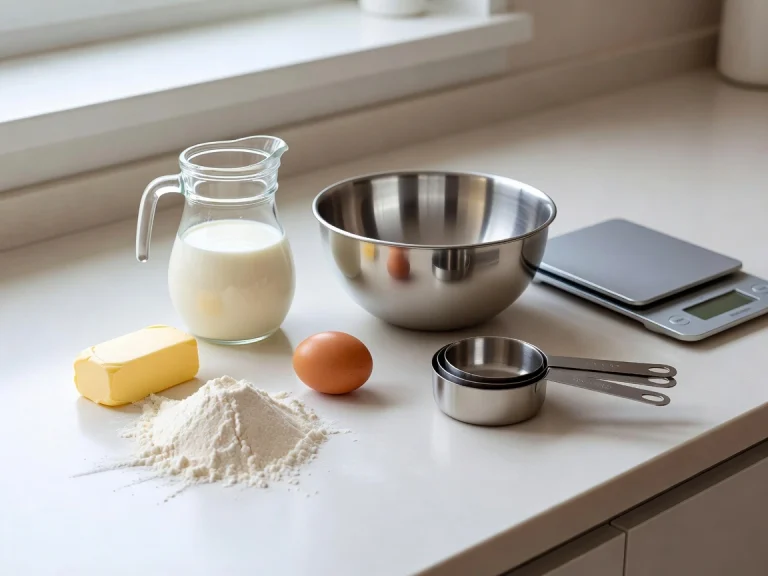 Cookie dough ingredients and measuring tools on a counter