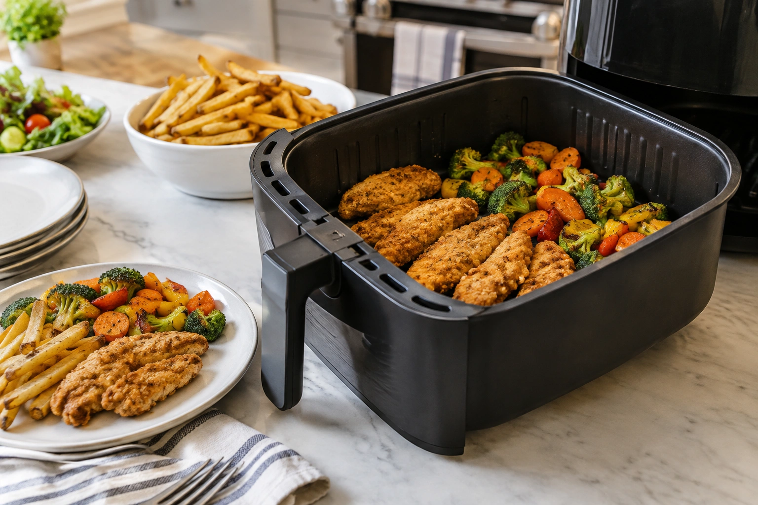 Family-sized basket air fryer with simple weeknight foods
