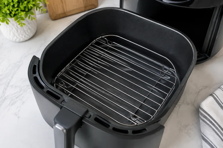 Stainless steel rack placed inside an air fryer basket