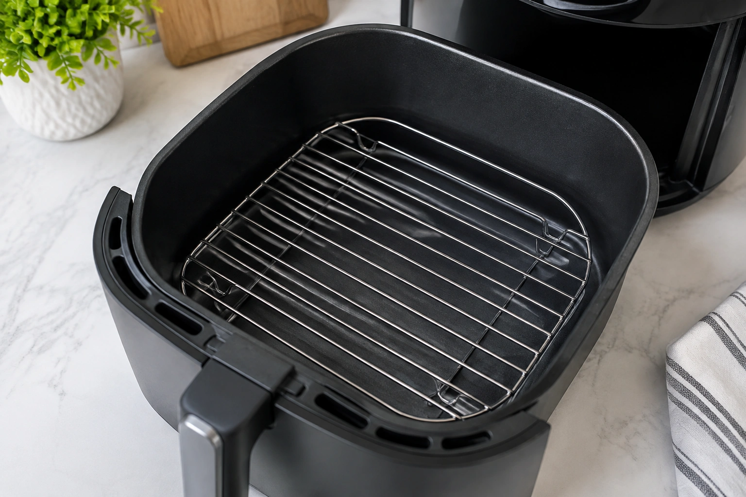 Stainless steel rack placed inside an air fryer basket