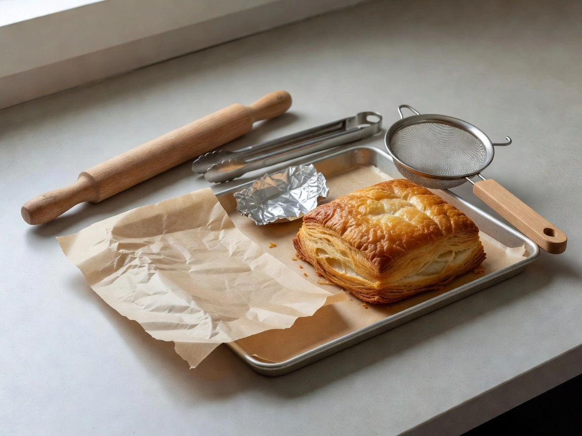Pastry layers and air fryer accessories on a tray