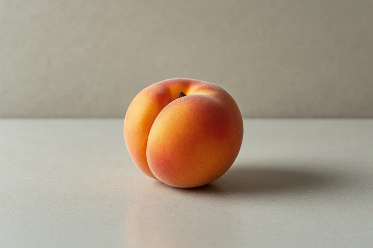 A ripe nectarine on a countertop showing slight give and smooth skin