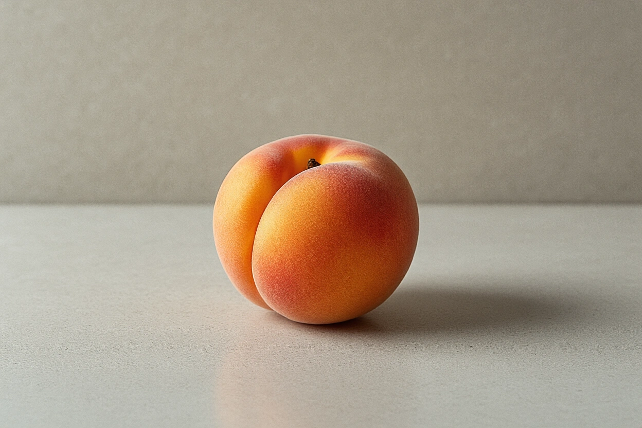 A ripe nectarine on a countertop showing slight give and smooth skin