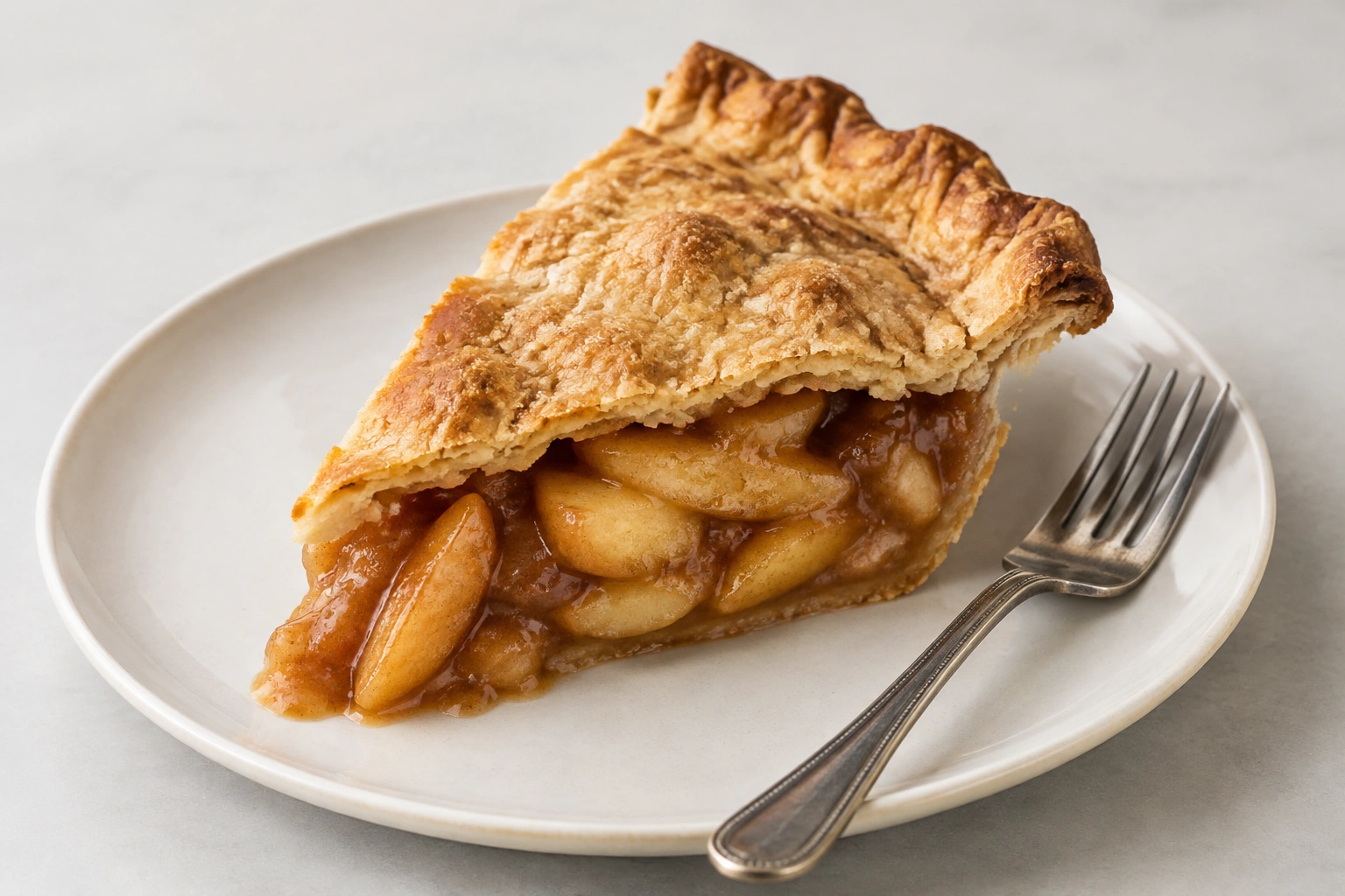Served pie slice on plate after thawing and reheating