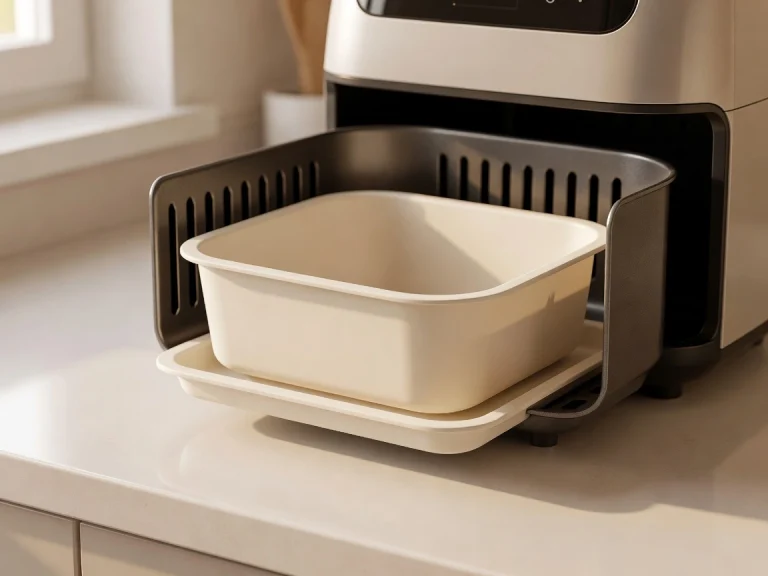 Silicone baking mold placed securely in an air fryer basket with open space around it