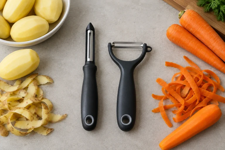 Two kitchen peelers side by side on a clean countertop