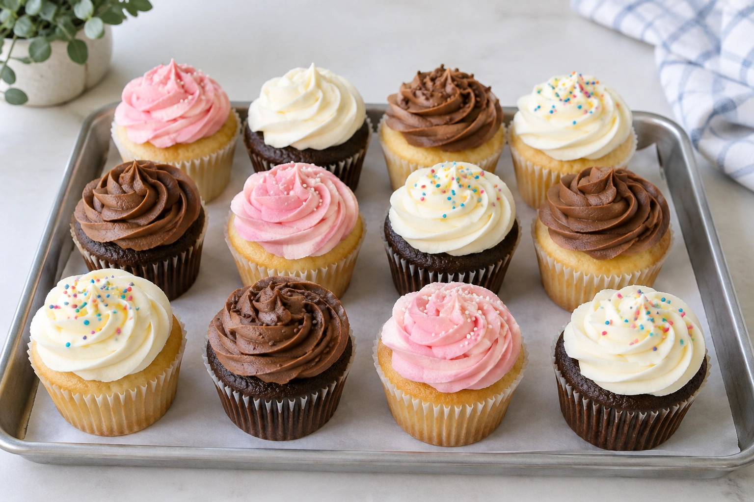 Frosted cupcakes with smooth buttercream
