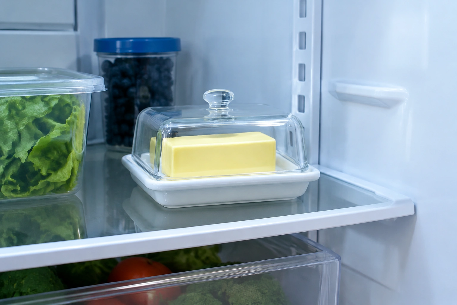 Butter resting in a refrigerator to firm up after softening too much