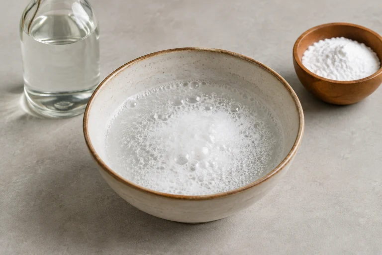 Open bowl with vinegar and baking soda fizzing