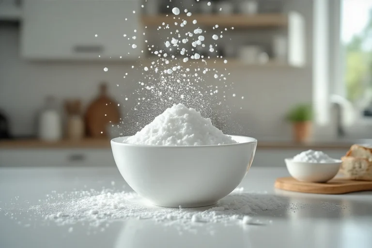 Open bowl with baking soda and vinegar fizzing gently