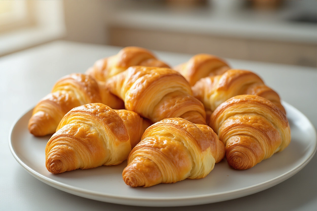 Warm croissants on a plate after air frying
