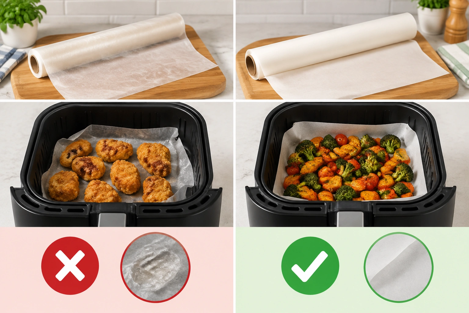 Comparison of wax paper and parchment paper for air fryer use